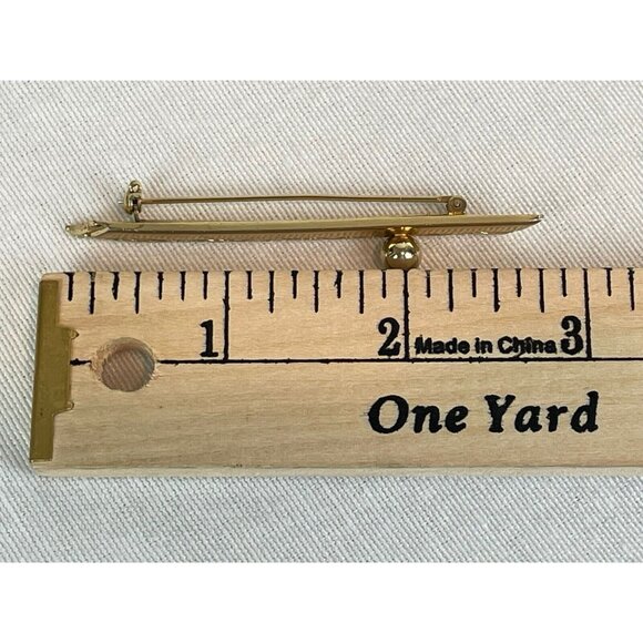 Vintage Bar Shaped Gold Tone Brooch 80s 90s Sphere Etched Floral Art Deco Style - Picture 7 of 8